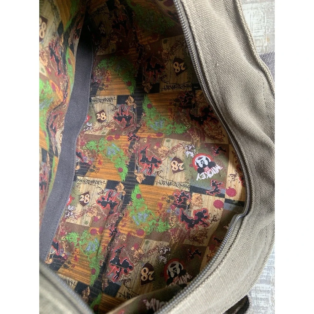 Vintage Mickey Mouse Army Green Canvas Tote Bag‎ Stitched Embroidered 16x12